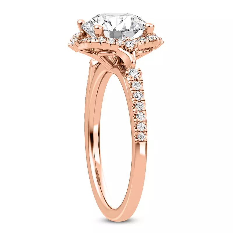 14K Rose Gold Maplewood Pavé Split Shank Petal Halo Engagement Ring