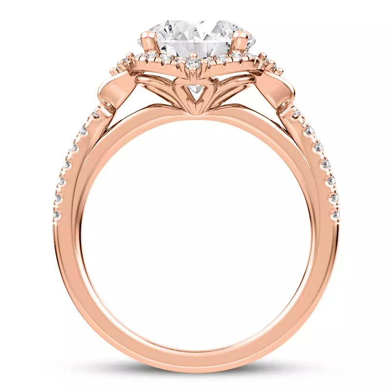 14K Rose Gold Maplewood Pavé Split Shank Petal Halo Engagement Ring