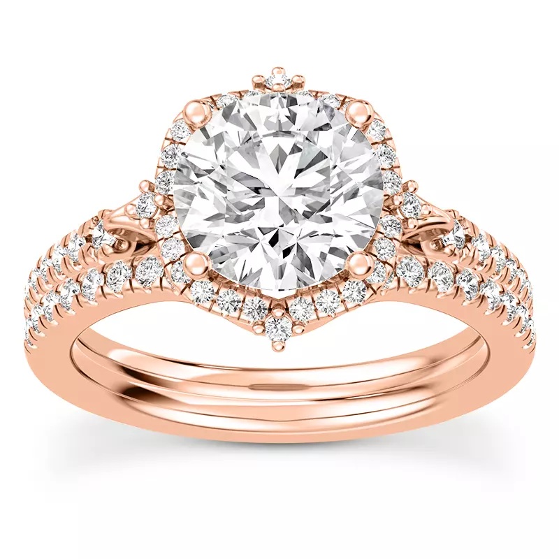 14K Rose Gold Maplewood Pavé Split Shank Petal Halo Engagement Ring