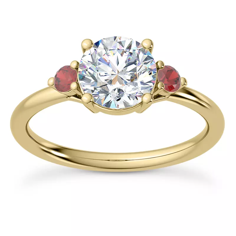 14K Yellow Gold Mavrica Ruby Three-Stone Engagement Ring