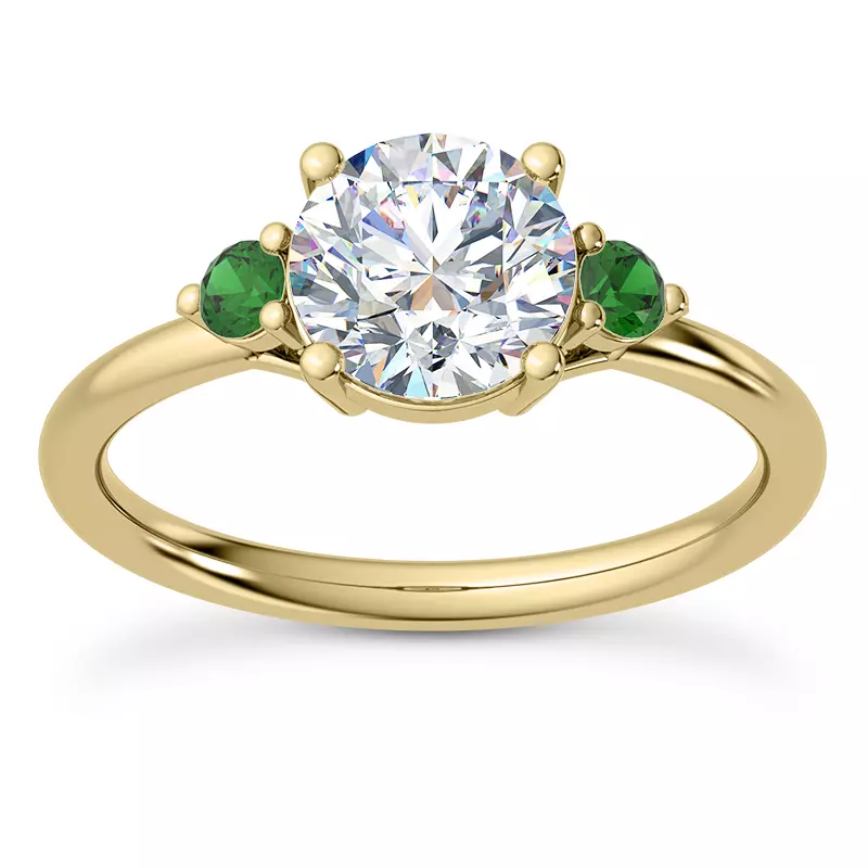 18K Yellow Gold Mavrica Emerald Three-Stone Engagement Ring