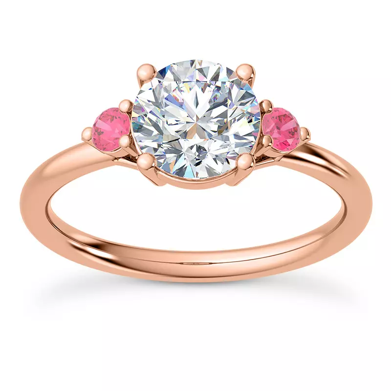 14K Rose Gold Mavrica Pink Sapphire Three-Stone Engagement Ring