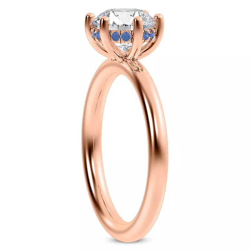 14K Rose Gold Colore Sapphire Hidden Halo Engagement Ring