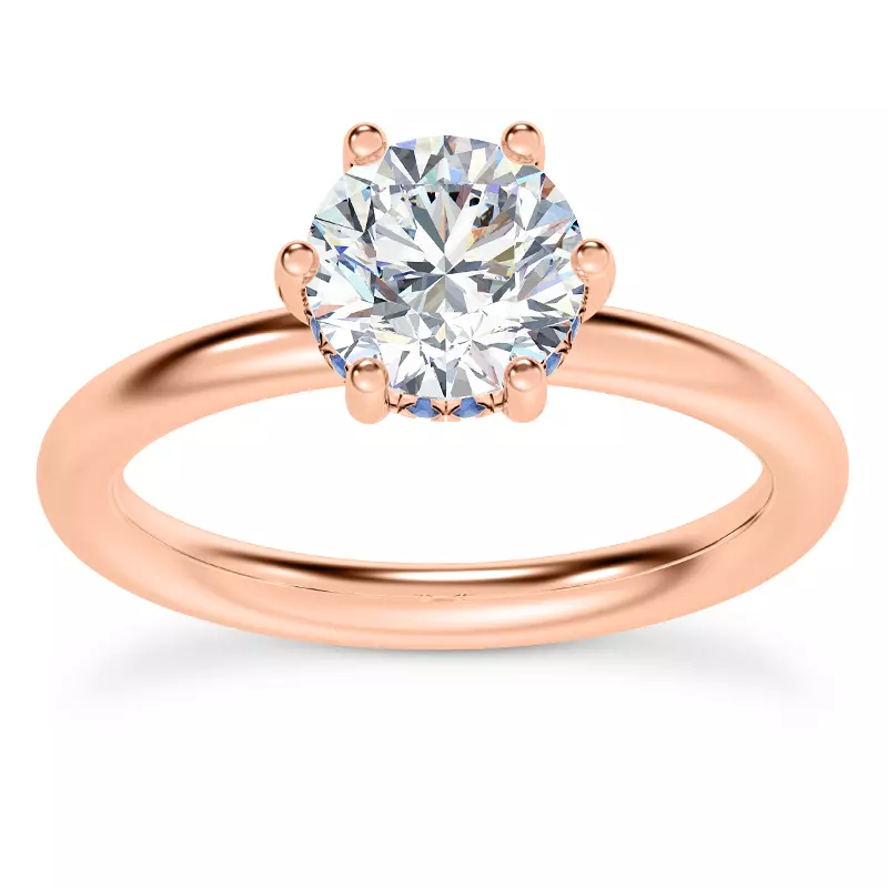 14K Rose Gold Colore Sapphire Hidden Halo Engagement Ring