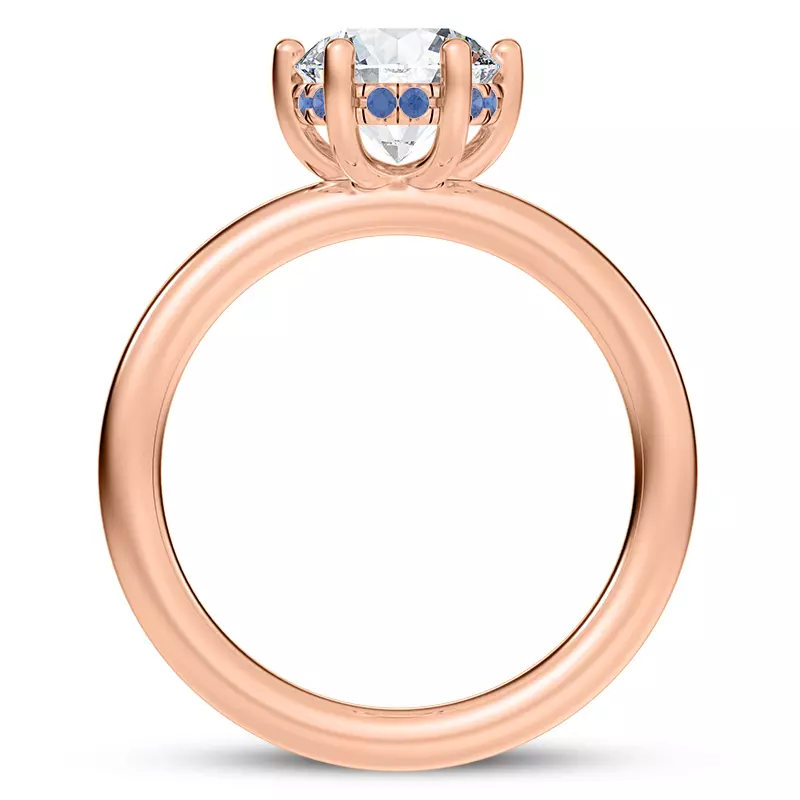 14K Rose Gold Colore Sapphire Hidden Halo Engagement Ring