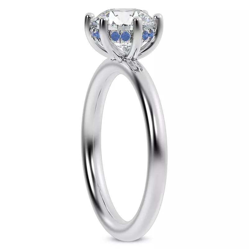 14K White Gold Colore Sapphire Hidden Halo Engagement Ring