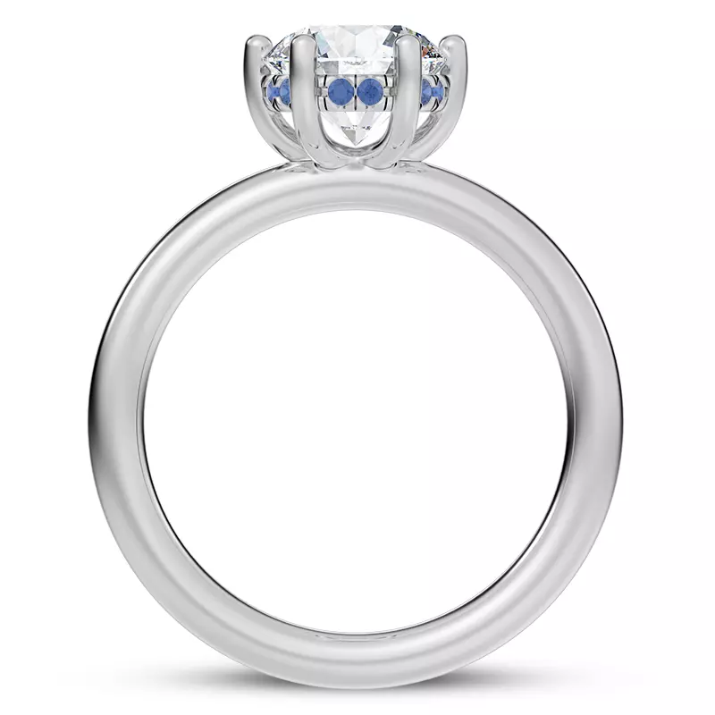 14K White Gold Colore Sapphire Hidden Halo Engagement Ring