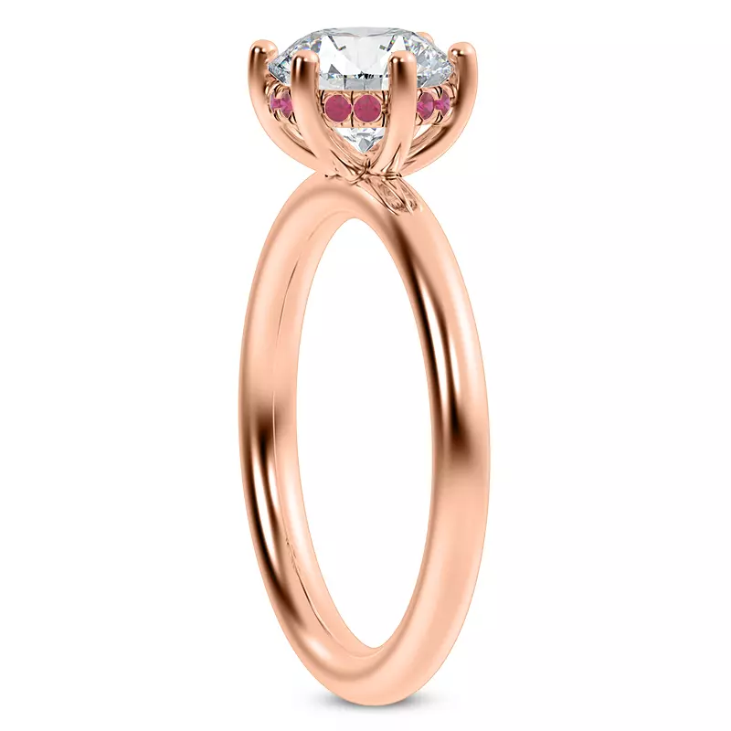 14K Rose Gold Colore Ruby Hidden Halo Engagement Ring