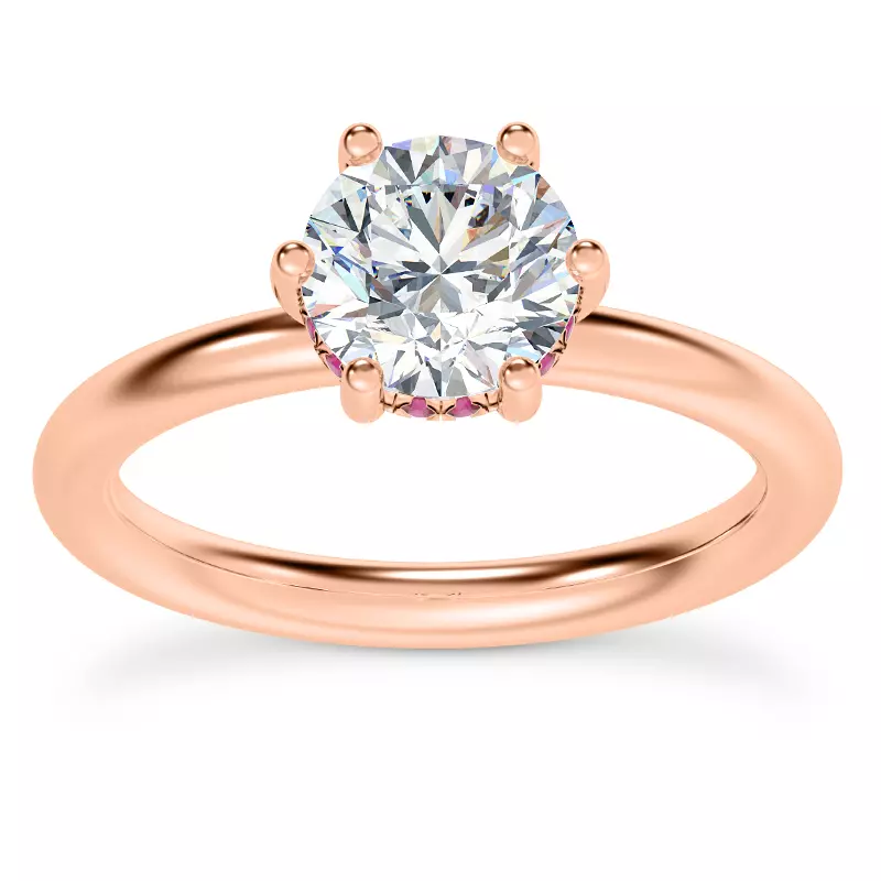 14K Rose Gold Colore Ruby Hidden Halo Engagement Ring
