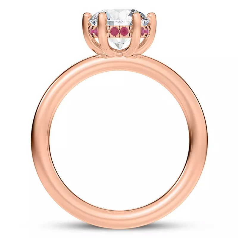 14K Rose Gold Colore Ruby Hidden Halo Engagement Ring
