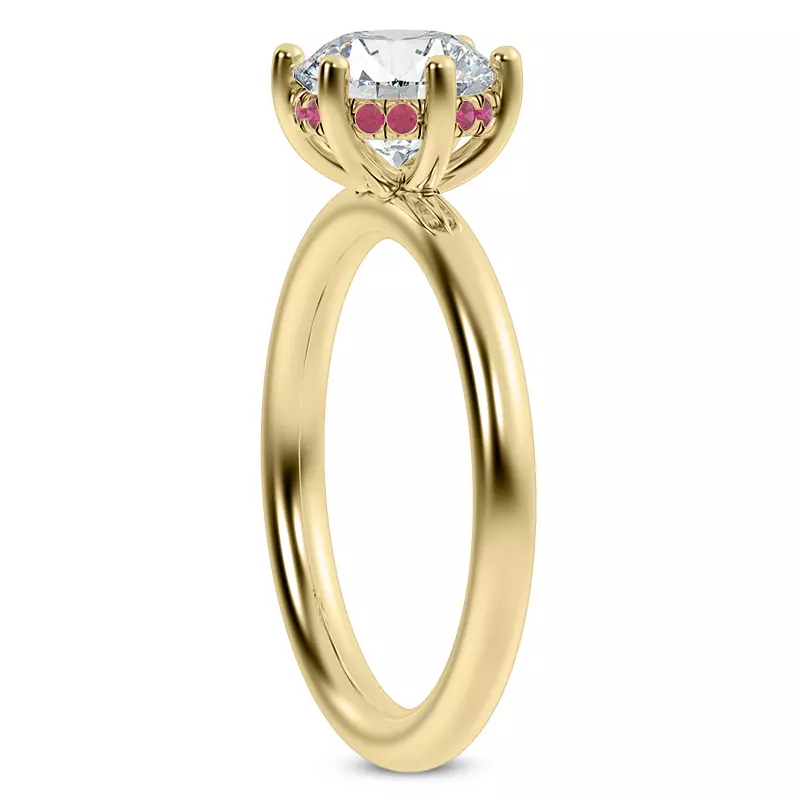 18K Yellow Gold Colore Ruby Hidden Halo Engagement Ring