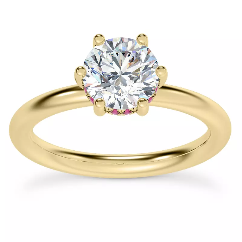 18K Yellow Gold Colore Ruby Hidden Halo Engagement Ring
