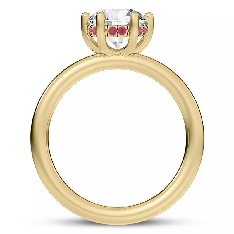 18K Yellow Gold Colore Ruby Hidden Halo Engagement Ring