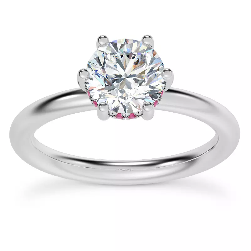 Platinum Colore Ruby Hidden Halo Engagement Ring