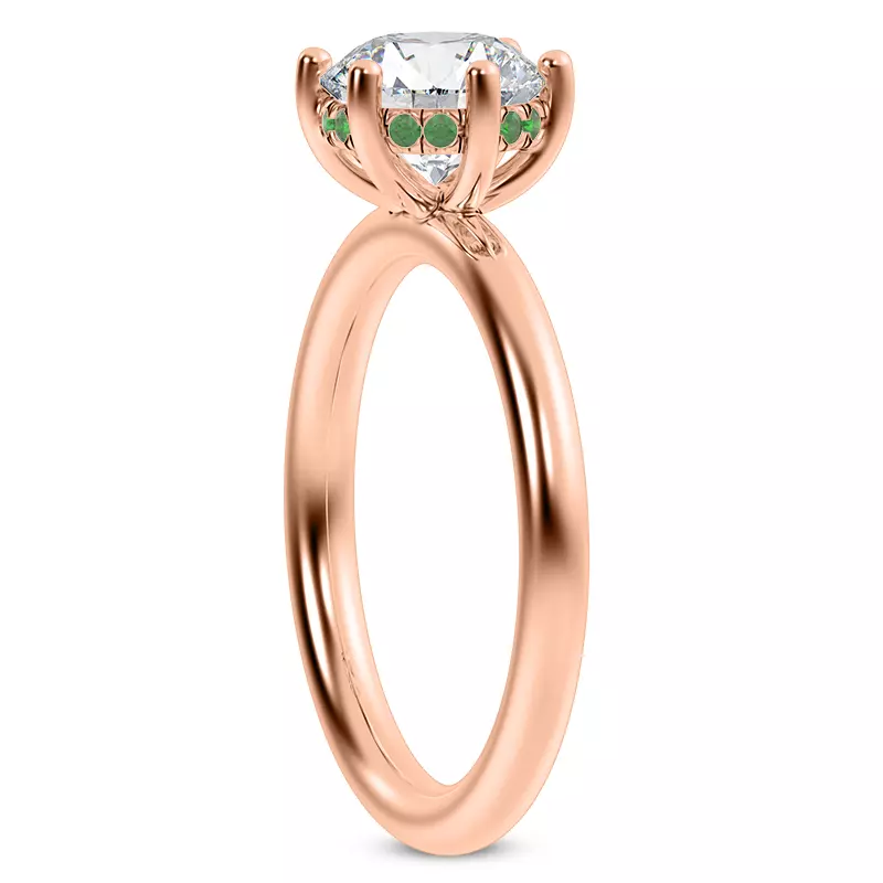 14K Rose Gold Colore Emerald Hidden Halo Engagement Ring