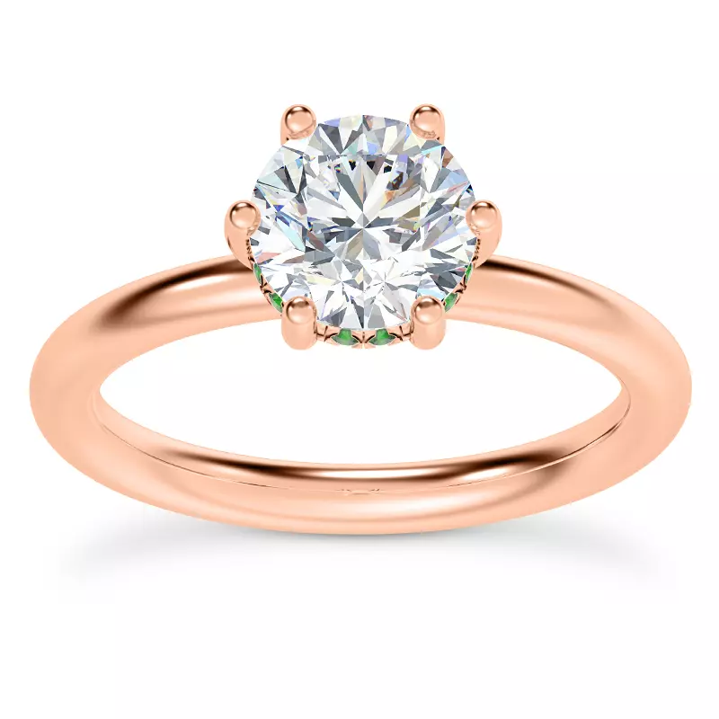 14K Rose Gold Colore Emerald Hidden Halo Engagement Ring
