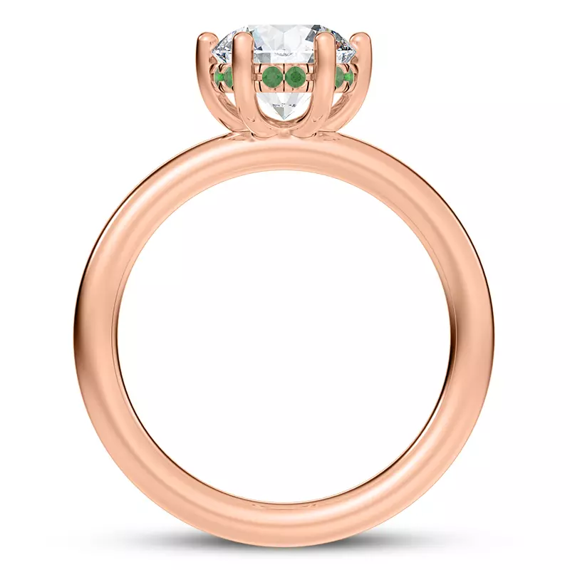 14K Rose Gold Colore Emerald Hidden Halo Engagement Ring