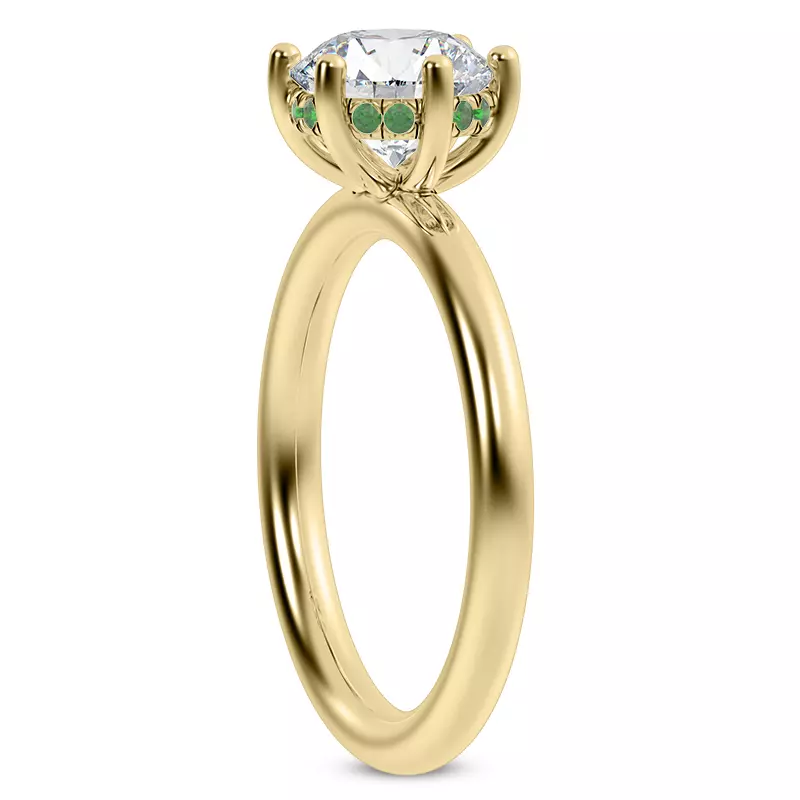 14K Yellow Gold Colore Emerald Hidden Halo Engagement Ring