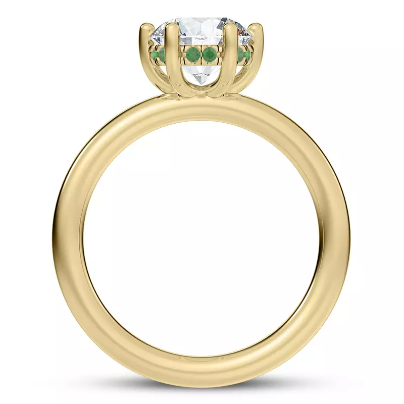 14K Yellow Gold Colore Emerald Hidden Halo Engagement Ring