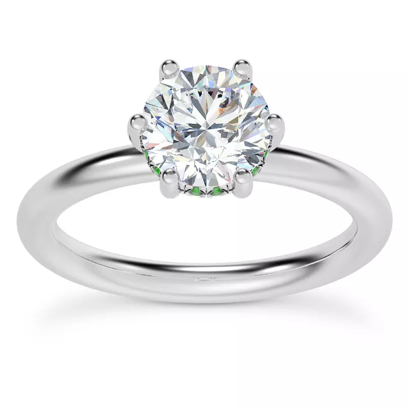 Platinum Colore Emerald Hidden Halo Engagement Ring