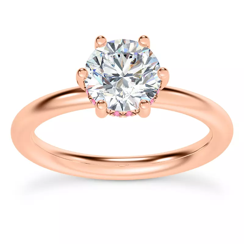 14K Rose Gold Colore Pink Sapphire Hidden Halo Engagement Ring