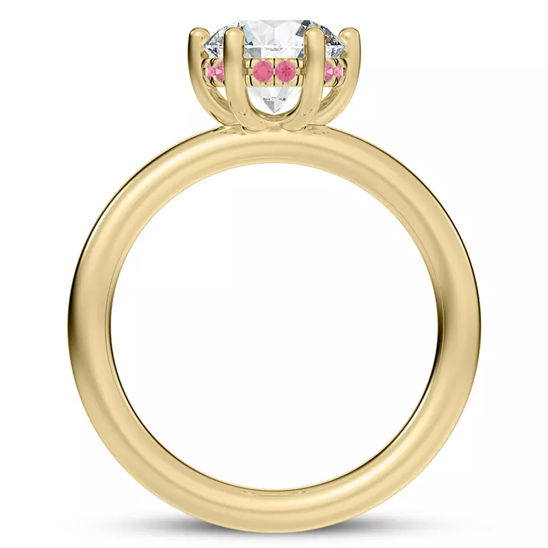 14K Yellow Gold Colore Pink Sapphire Hidden Halo Engagement Ring