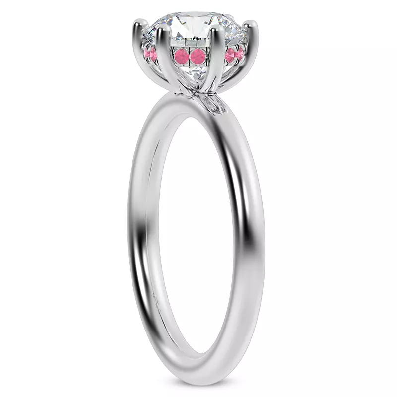 18K White Gold Colore Pink Sapphire Hidden Halo Engagement Ring