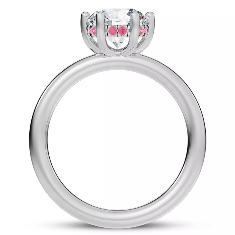 18K White Gold Colore Pink Sapphire Hidden Halo Engagement Ring