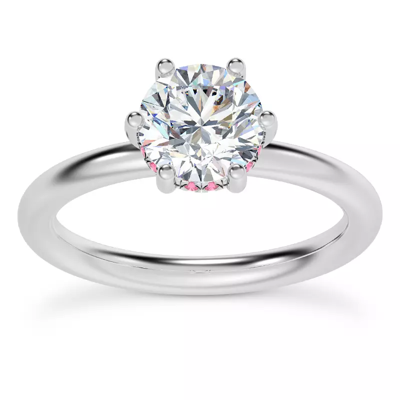 Platinum Colore Pink Sapphire Hidden Halo Engagement Ring
