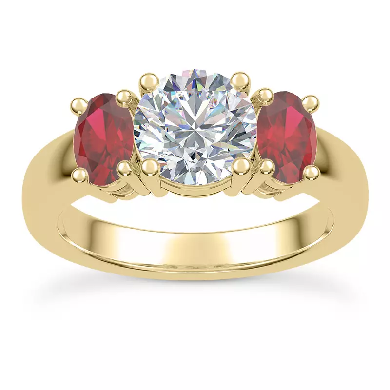 18K Yellow Gold Mavrica Oval Ruby Three-Stone Engagement Ring