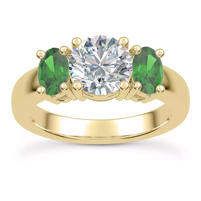 14K Yellow Gold Mavrica Oval-Shaped Emerald Three-Stone Engagement Ring