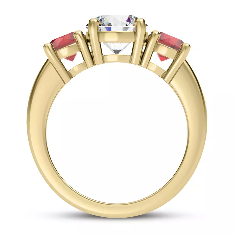 14K Yellow Gold Mavrica Round Ruby Three-Stone Engagement Ring
