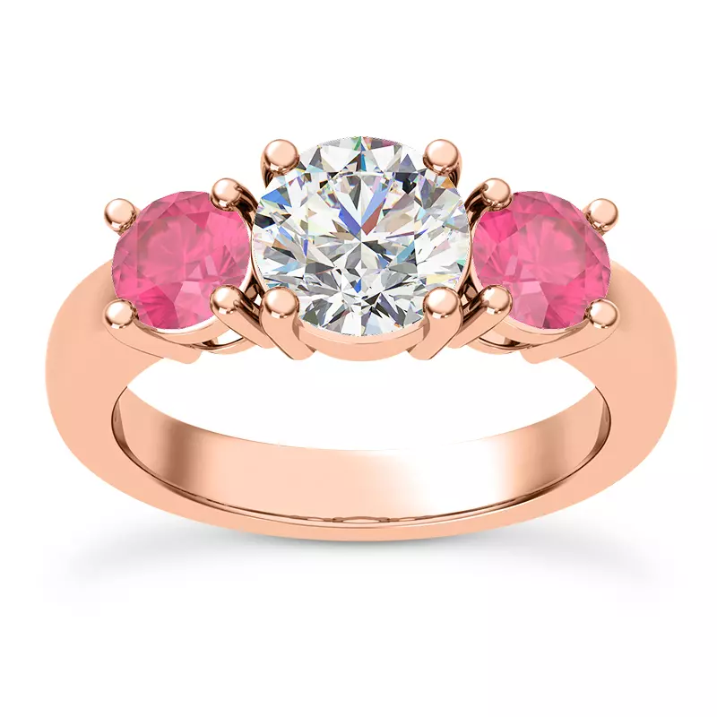 Mavrica Round Pink Sapphire Three-Stone Engagement Ring