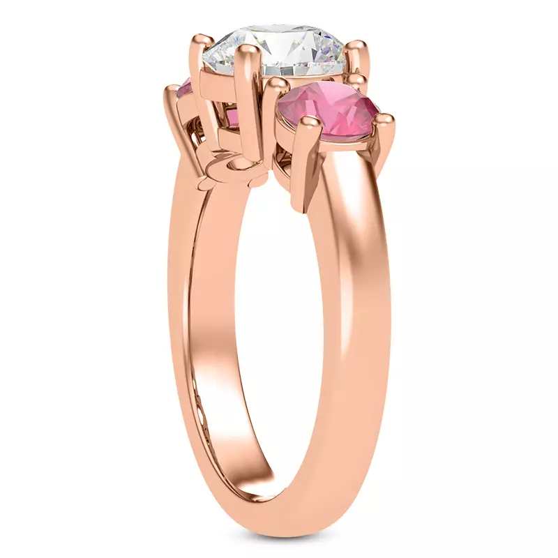 14K Rose Gold Mavrica Round Pink Sapphire Three-Stone Engagement Ring