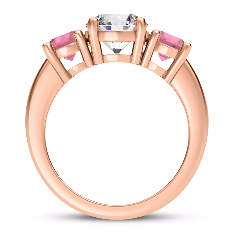 14K Rose Gold Mavrica Round Pink Sapphire Three-Stone Engagement Ring