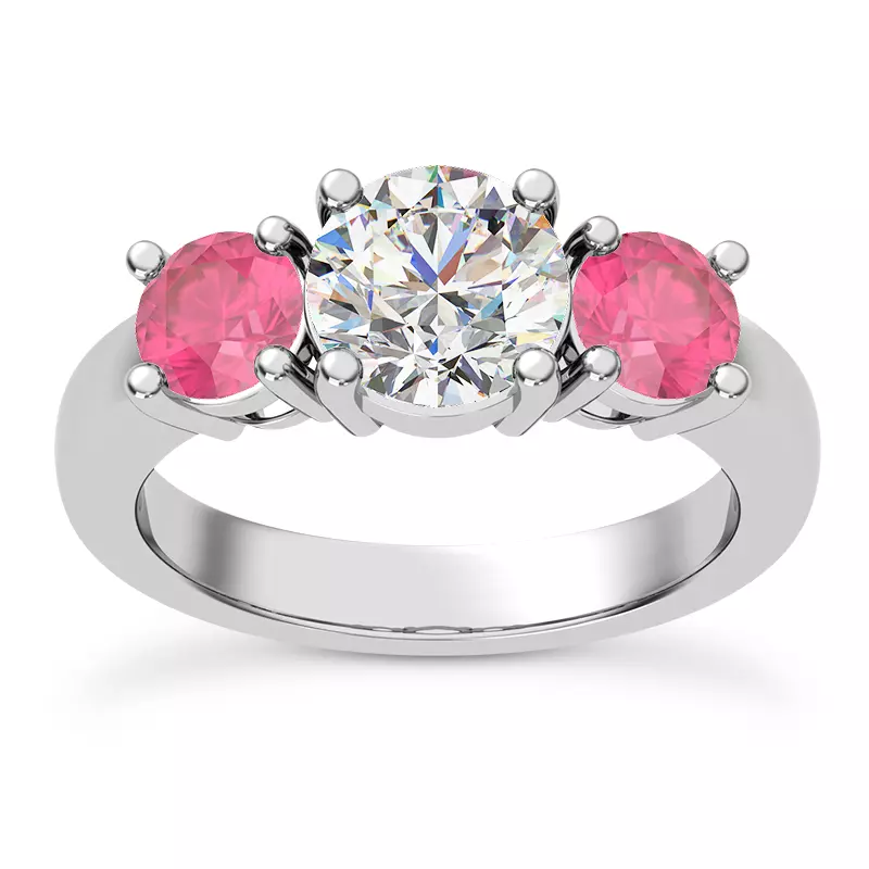 Mavrica Round Pink Sapphire Three-Stone Engagement Ring