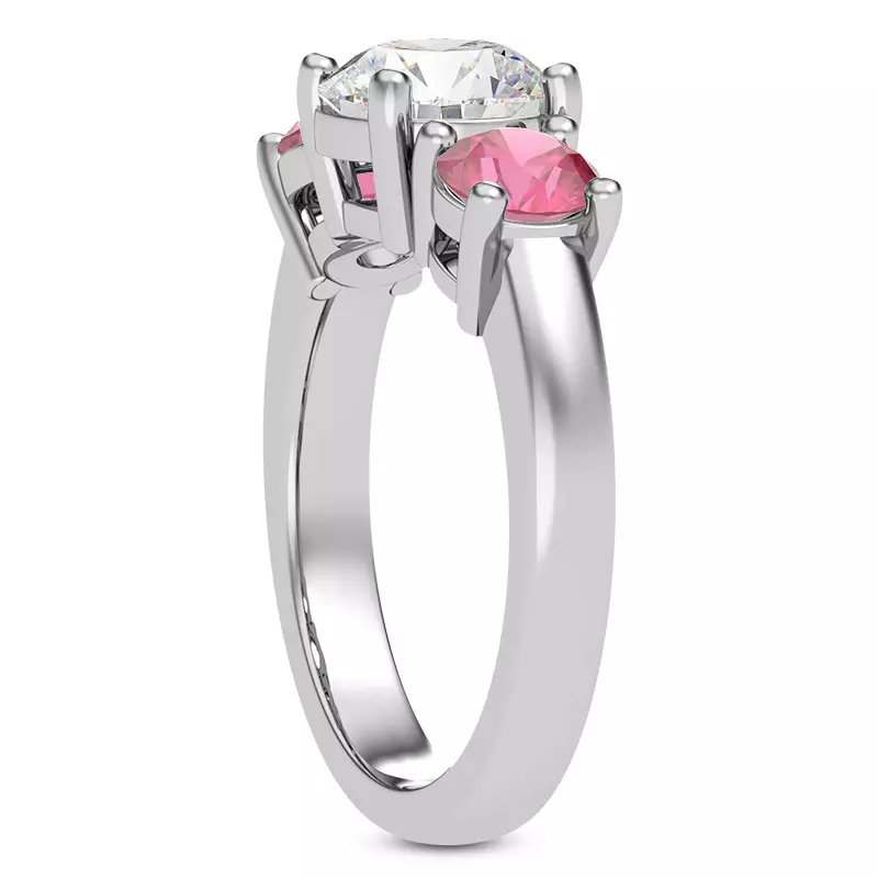 Platinum Mavrica Round Pink Sapphire Three-Stone Engagement Ring