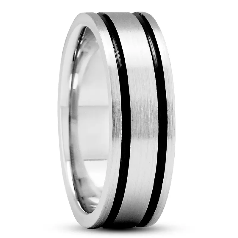 14K White Gold Jana Black Grooved Band (7mm)