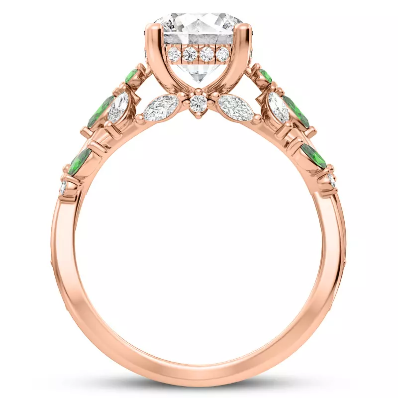 14K Rose Gold Butterfly And Bee Vine Twist Emerald Engagement Ring