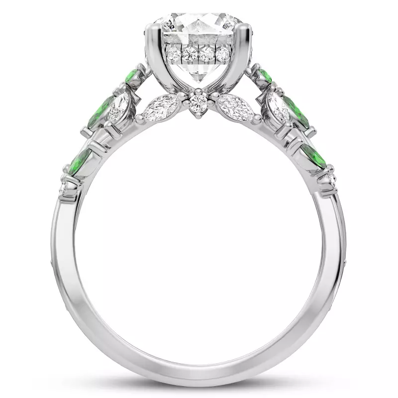 14K White Gold Butterfly And Bee Vine Twist Emerald Engagement Ring