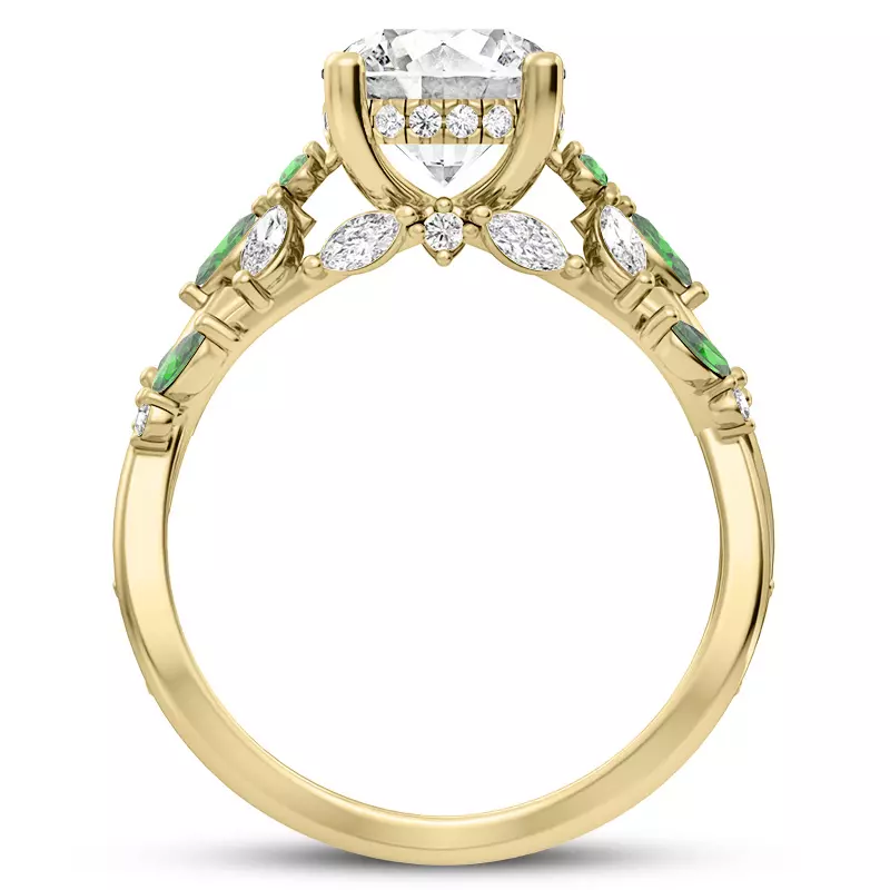14K Yellow Gold Butterfly And Bee Vine Twist Emerald Engagement Ring