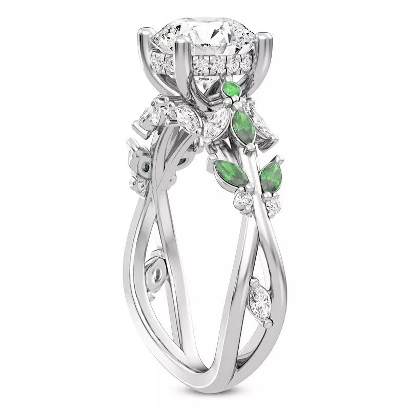 Platinum Butterfly And Bee Vine Twist Emerald Engagement Ring