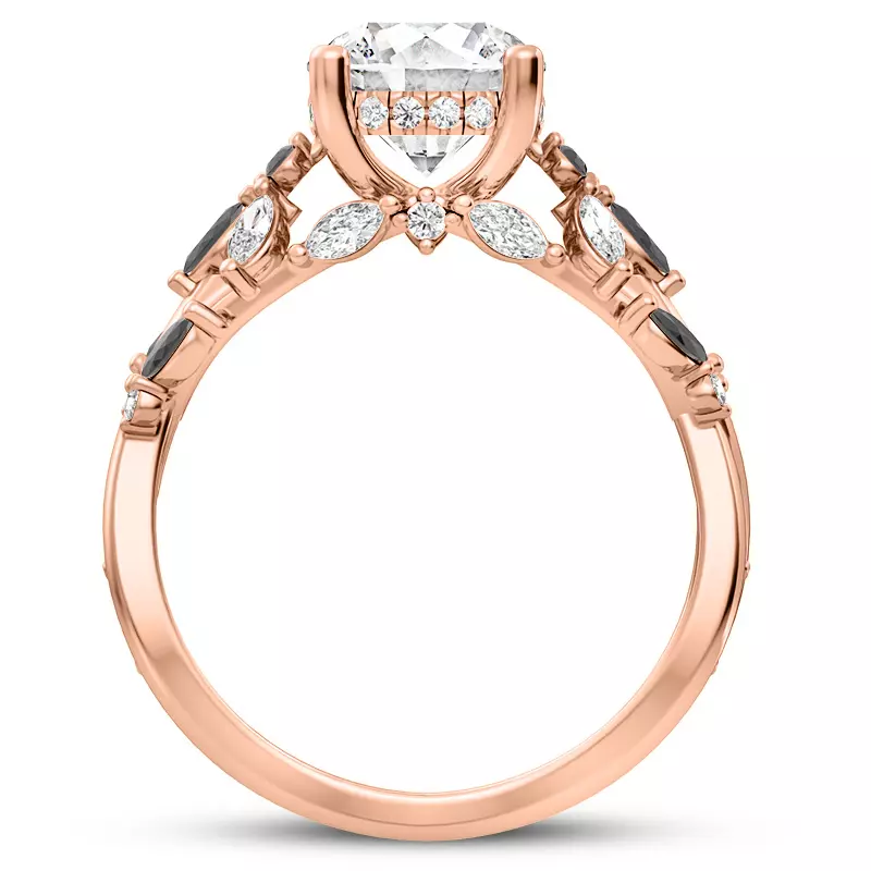 14K Rose Gold Butterfly And Bee Vine Twist Black Diamond Engagement Ring