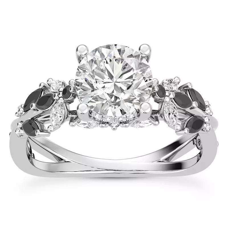 Butterfly And Bee Vine Twist Black Diamond Engagement Ring