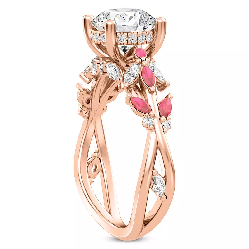 14K Rose Gold Butterfly And Bee Vine Twist Ruby Engagement Ring