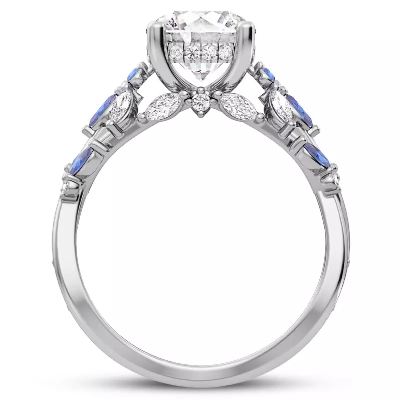 14K White Gold Butterfly And Bee Vine Twist Sapphire Engagement Ring