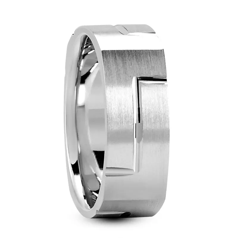 14K White Gold Lucca Carved Square Band(7mm)