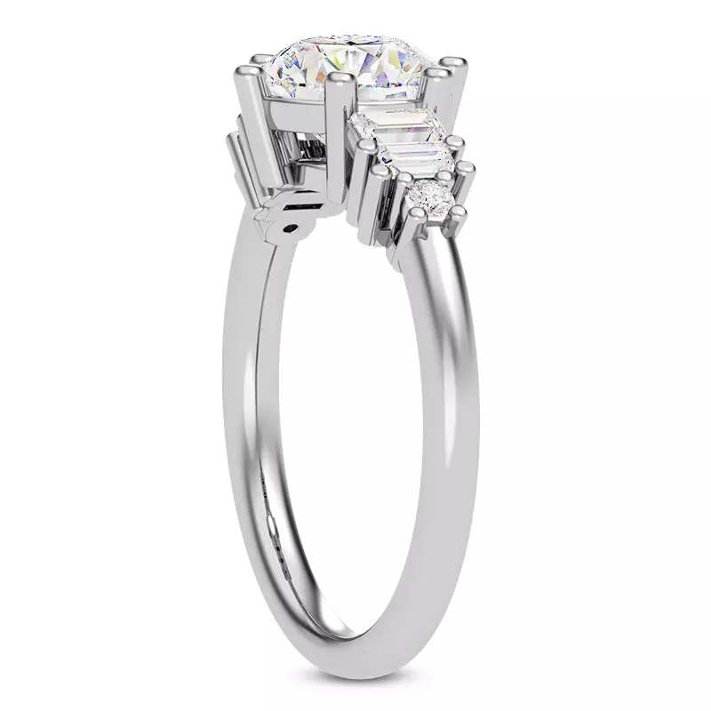 14K White Gold Tia Graduated Baguette And Round Diamond Engagement Ring