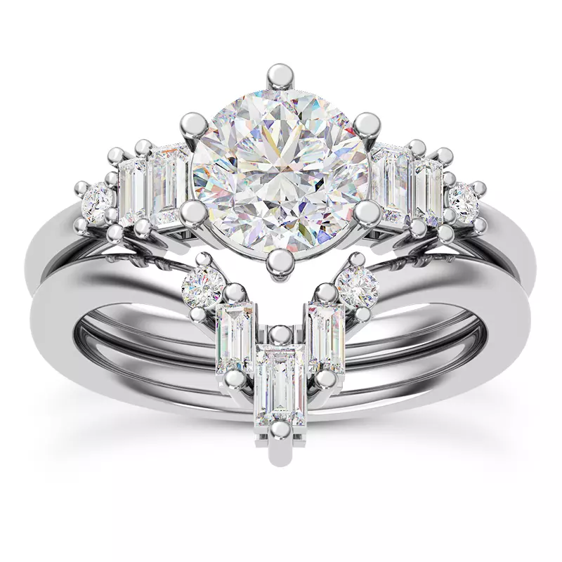 14K White Gold Tia Graduated Baguette And Round Diamond Engagement Ring