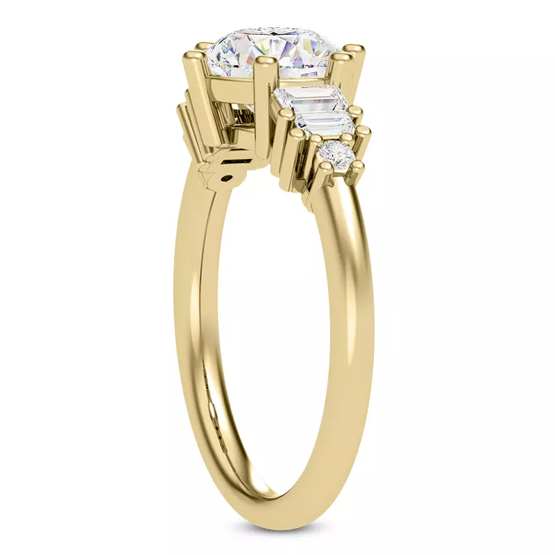 14K Yellow Gold Tia Graduated Baguette And Round Diamond Engagement Ring